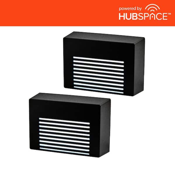 Hampton Bay 2.83 in. Low Voltage Black Color Changing Integrated LED Hardwired Smart Deck Rail Light Powered by Hubspace (2-Pack)