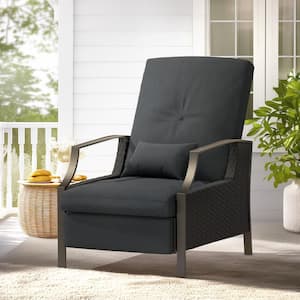 Charlotte Gray Wicker Outdoor Chaise Lounge Push Hand Recliner with Cushions