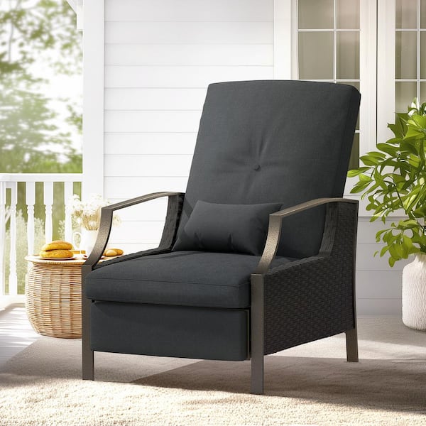 JEAREY Charlotte Gray Wicker Outdoor Chaise Lounge Push Hand Recliner with Cushions