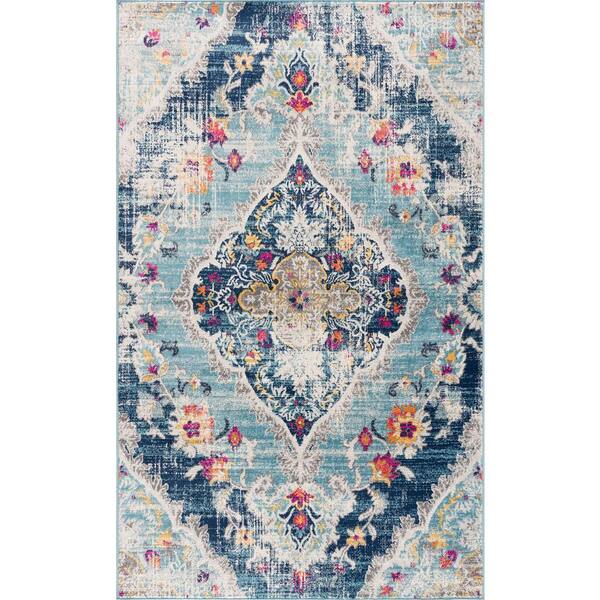 Savannah Blue 2 ft. 3 in. x 5 ft. Traditional Doormat Area Rug Entrance Floor Mat