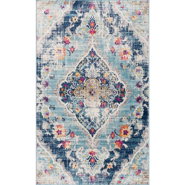 Savannah Blue 2 ft. 6 in. x 4 ft. 9 in. Traditional Area Rug Doormat Entrance Floor Mat