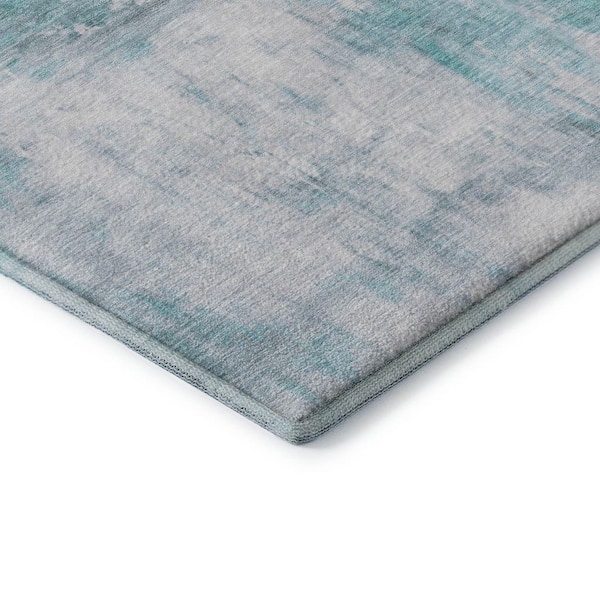 Mayfield Premium Machine Washable Abstract AMF1350 Teal 2 ft. 3 in. x 7 ft. 6 in. Runner Rug