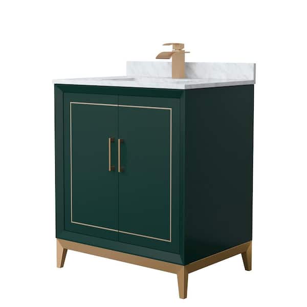 Wyndham Collection Marlena 30 in. W x 22 in. D x 35.25 in. H Single Bath Vanity in Green with White Carrara Marble Top
