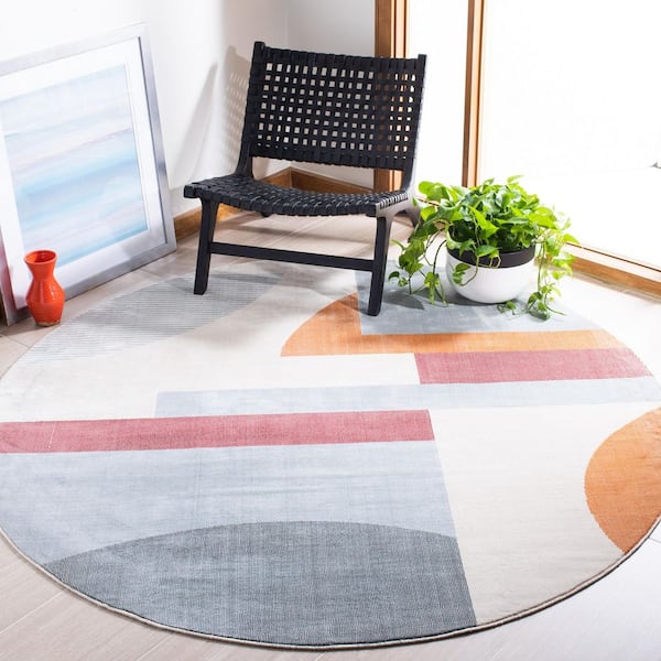 Orwell 3 ft. x 3 ft. Ivory/Blue Abstract Geometric Round Area Rug
