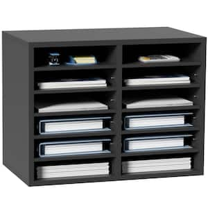 Literature Organizers, 12-Compartments Office with Adjustable Shelves, 20.4 x 12 x 16.1 in. Grey Organization