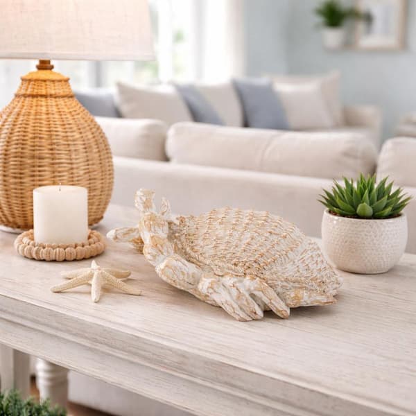 Liv & Skye Beige/White 11 in. x 6 in. Resin Coastal Wicker Crab