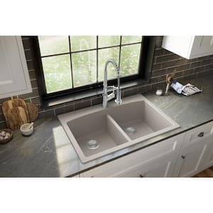 Drop-in Quartz Composite 33 in. Double Bowl Kitchen Sink in Concrete