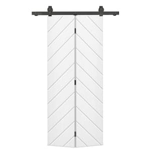 Herringbone 20 in. x 80 in. Hollow Core White Painted MDF Composite Bi-Fold Barn Door with Sliding Hardware Kit