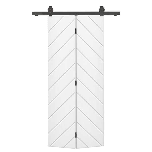 CALHOME Herringbone 20 in. x 80 in. Hollow Core White Painted MDF Composite Bi-Fold Barn Door with Sliding Hardware Kit