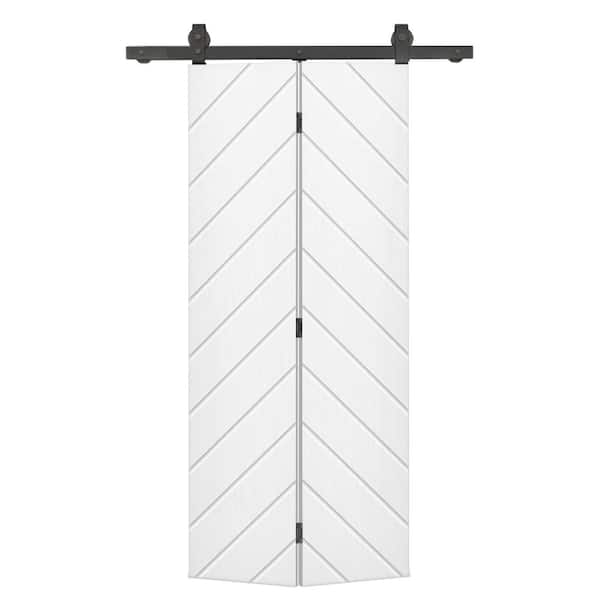 CALHOME Herringbone 24 in. x 80 in. Hollow Core White Painted MDF Composite Bi-Fold Barn Door with Sliding Hardware Kit