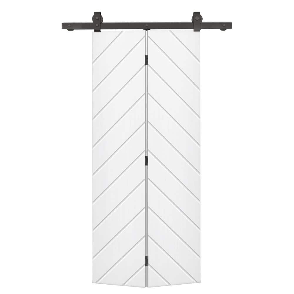 Herringbone 34 in. x 84 in. Hollow Core White Painted MDF Composite Bi-Fold Barn Door with Sliding Hardware Kit price history on PriceWatchPro