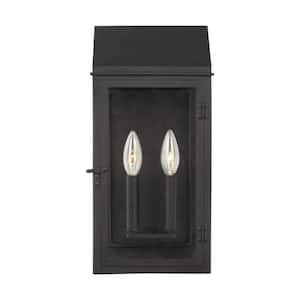 Hingham 8 in. W x 16 in. H Textured Black Outdoor Hardwired Dimmable Medium Wall Lantern Sconce with No Bulbs Included