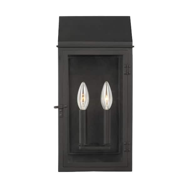Generation Lighting Hingham 8 in. W x 16 in. H Textured Black Outdoor Hardwired Dimmable Medium Wall Lantern Sconce with No Bulbs Included