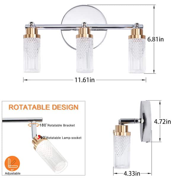 LWYTJO 11.61 in. 3-Light Industrial Chrome/Gold Wall Sconce