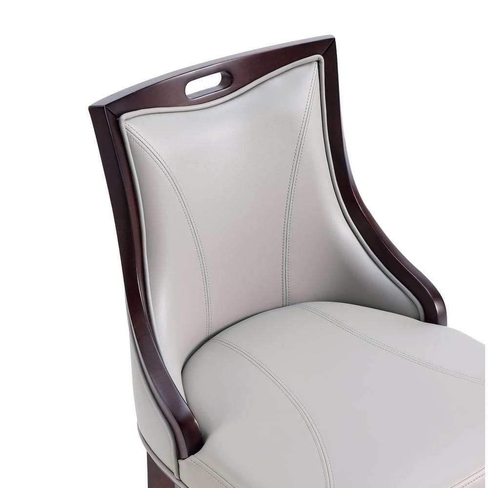Set of 3 Light Grey Faux Leather and Walnut Wood Barstools