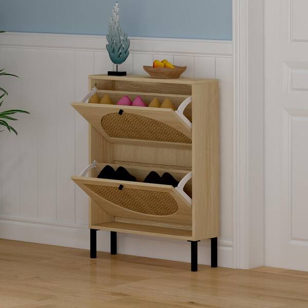 Burnt Wood Wall Mounted Shoe Storage Rack, Entryway Footwear