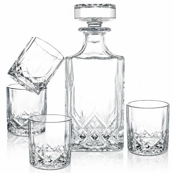 5-Piece Crystal Glass Whiskey Decanter Set, 26 oz. Decanter and 4 Glasses, 11 oz. Gift Box Included Men