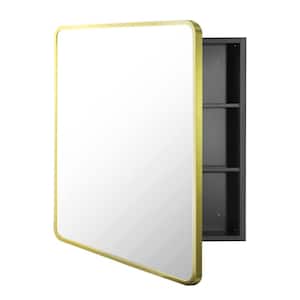 20 in. W x 28 in. H Modern Gold Metal Frame Rounded Corner Rectangular Wall Mount Bathroom Medicine Cabinet with Mirror