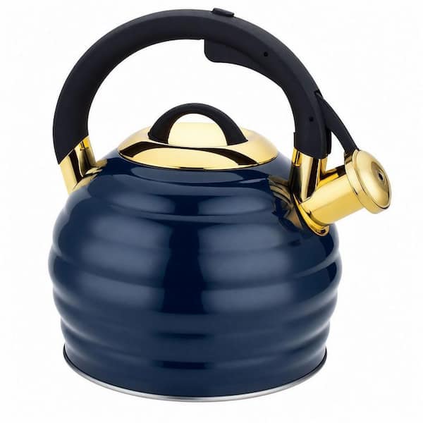 13-Cup Blue Stainless Steel Whistling Stovetop Tea Kettle with Heat Proof Ergonomic Handle, Dishwasher Safe