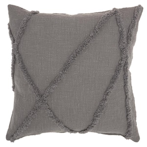 Life Styles Grey 24 in. x 24 in. Distressed Diamonds Textured Cotton Throw Pillow