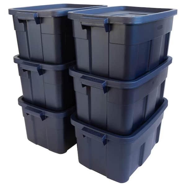 14 Gal. Plastic Durable Storage Bin with Lid in Black (6-Pack) bin-382 -  The Home Depot