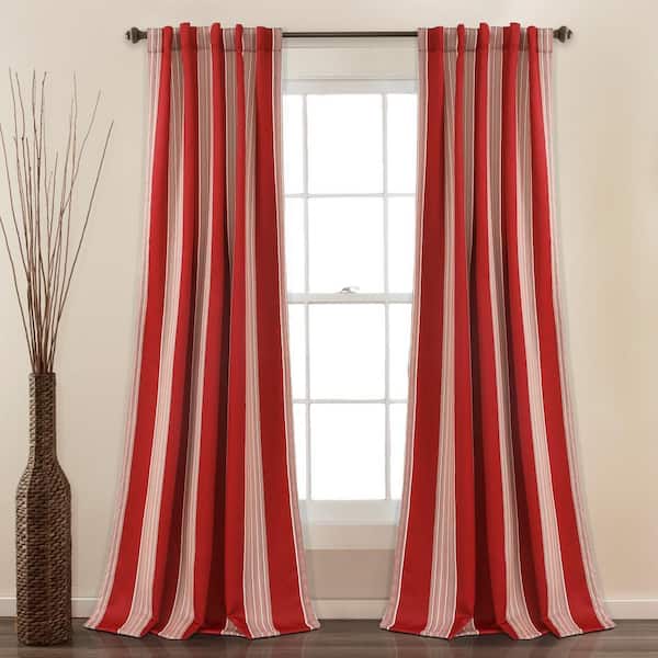 Julia Stripe Red Room Darkening Window Panel - 84 in. x 52 in. (2-Piece)