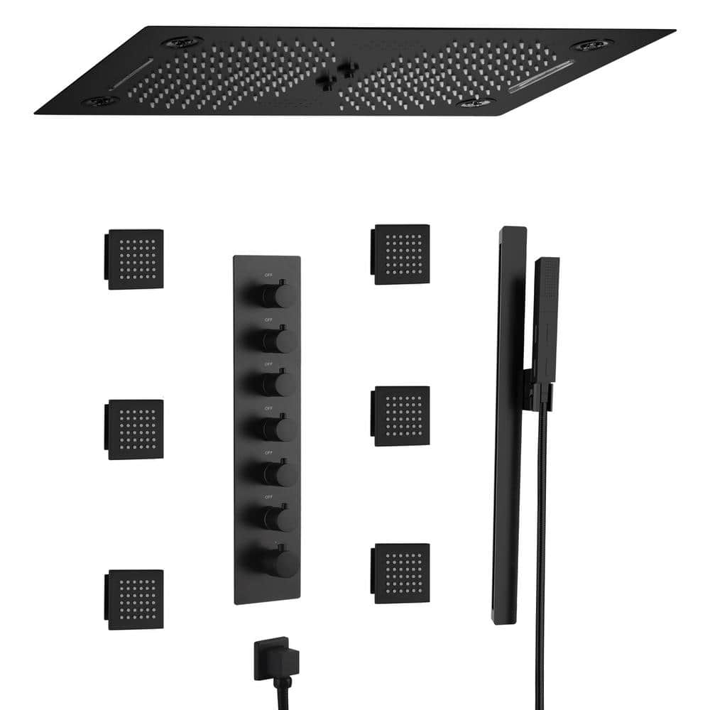 Matte Black Stainless Steel Ceiling-Mounted LED Shower System