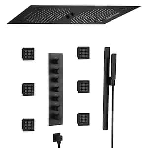 6-Spray Dual Shower Head Ceiling Mount Fixed and Handheld Shower Head 3 Functions Shower Faucet 2.5 GPM in Matte Black