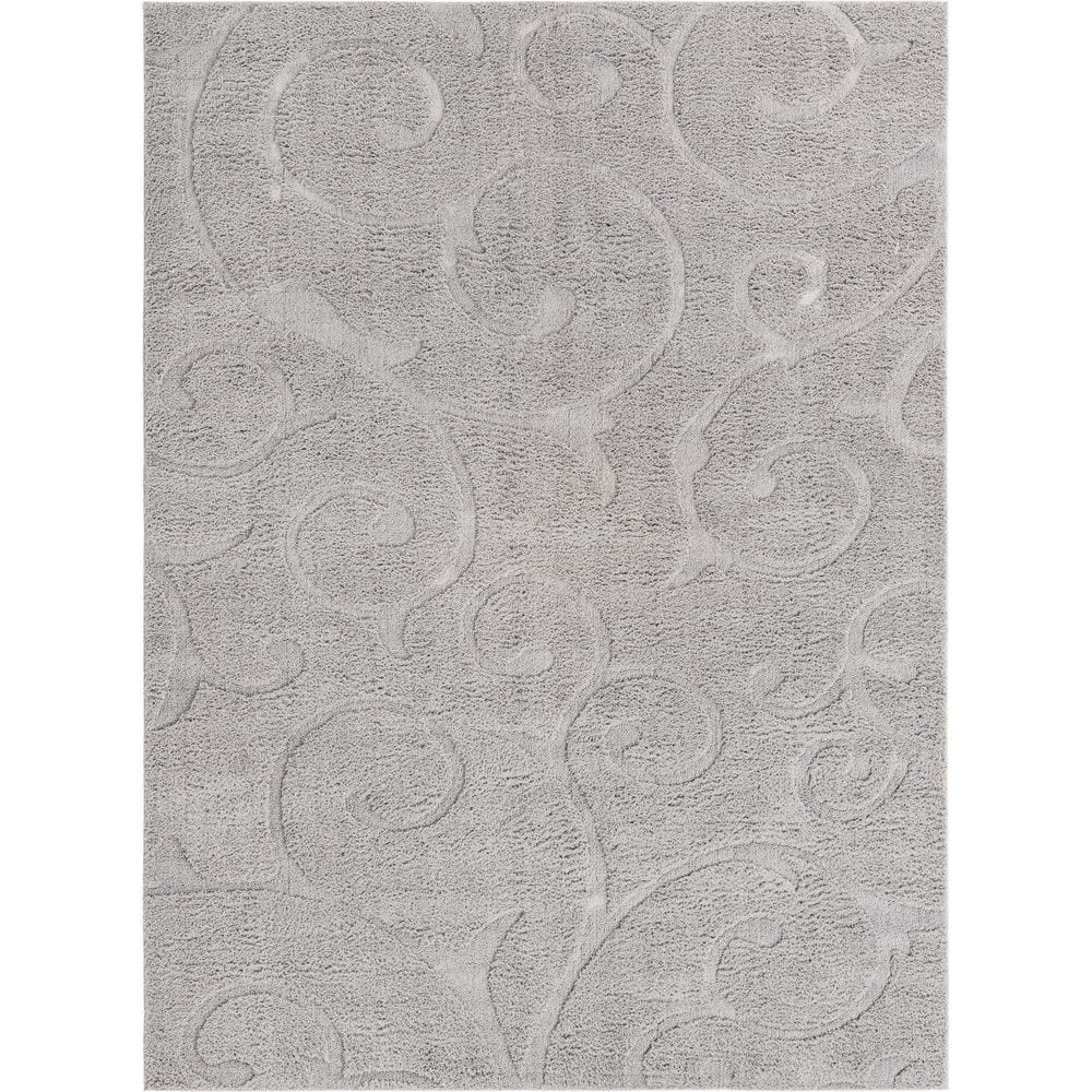 Elysian Light Gray Floral Shag Rug 9' x 12' - Stain-Resistant Synthetic