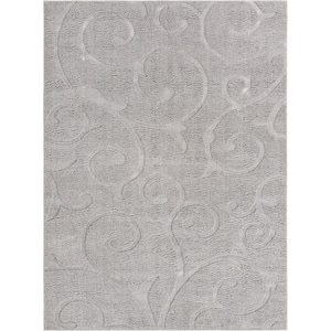 Floral Shag Carved Gray 9' 0 x 12' 0 Area Rug