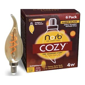 NorbCOZY 4-Watt Equivalence-relaxing Amber B11 2200K Flame Spiral Cozy LED bulb(6-Pack)