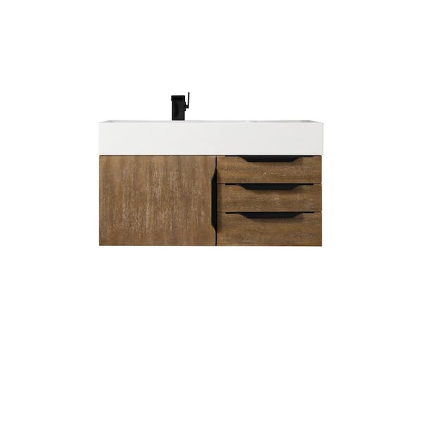 James Martin Vanities Columbia 35.5 in. W x 19 in. D x 19.5 in. H Single Bath Vanity in Latte Oak with Glossy White Composite Top