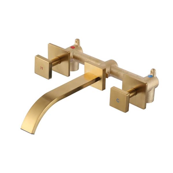 ARCORA Double Handle 3-Holes Wall Mounted Modern Bathroom Sink Faucet in Brushed Gold