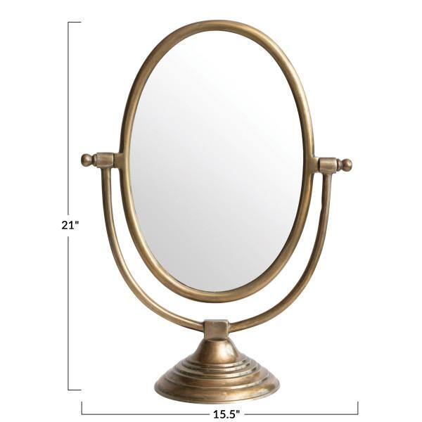 Antique Brass Oval Swivel Vanity Mirror with Aluminum Frame