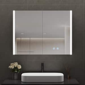 32 in. W x 24 in. H Rectangular Wall Mounted LED Light Medicine Cabinet with Mirror, Anti-Fog, Double Doors