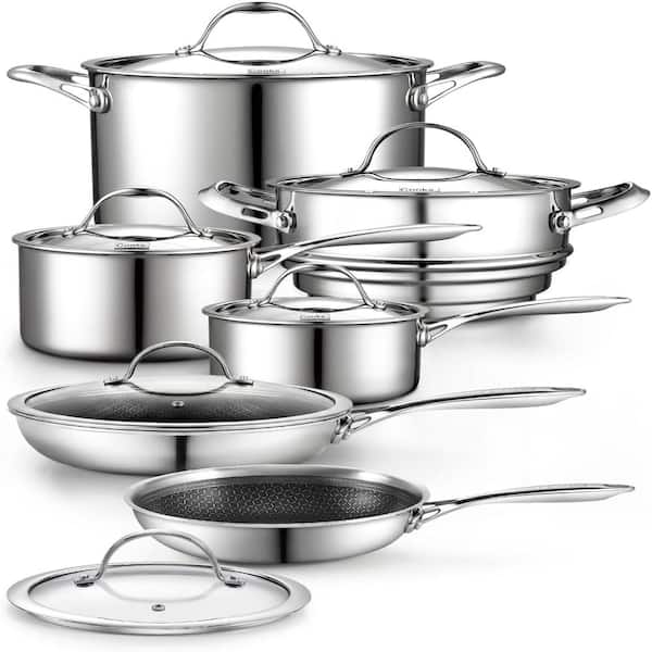 Multi-Ply Clad Stainless Steel Cookware Set, 12-Piece Pots and Pans