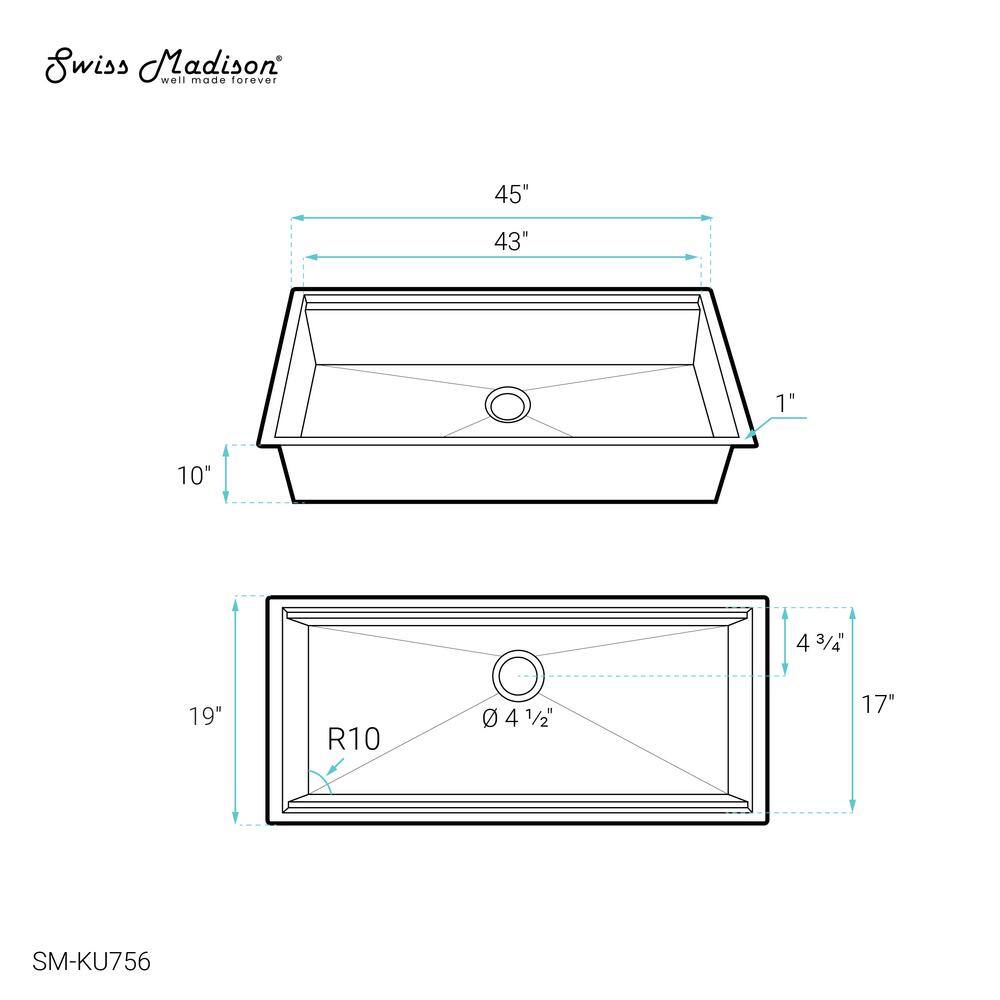 Rivage 45 x 19 Stainless Steel Single Basin Undermount Kitchen Sink