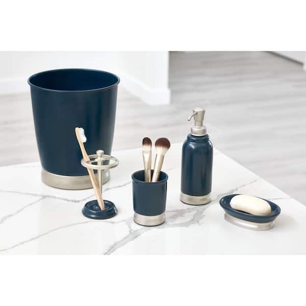 iDesign Bexley Waste Can in Matte Navy Blue and Satin Nickel 34552