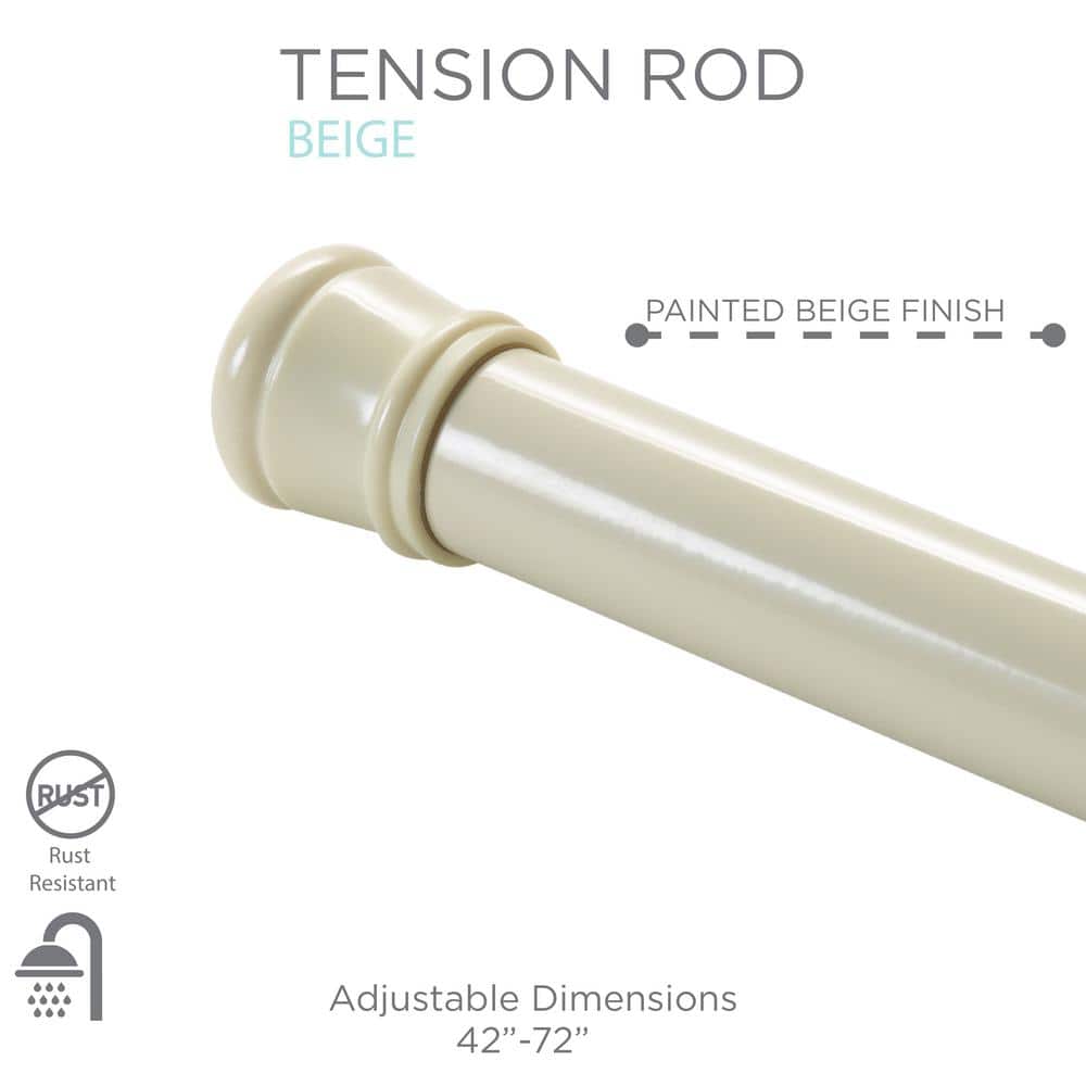 Beige Adjustable Tension Shower Curtain Rod 42-72 Inches