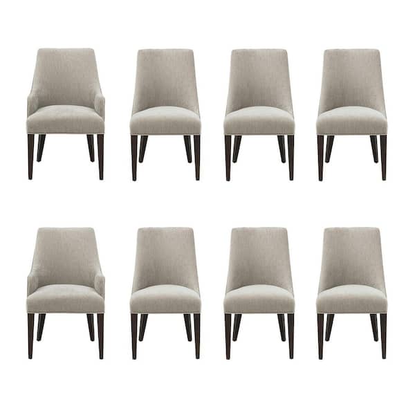 Beever Modern Taupe Chenille Fabric Upholstered Dining Arm and Side Chair with Rubberwood Legs (Set of 8)