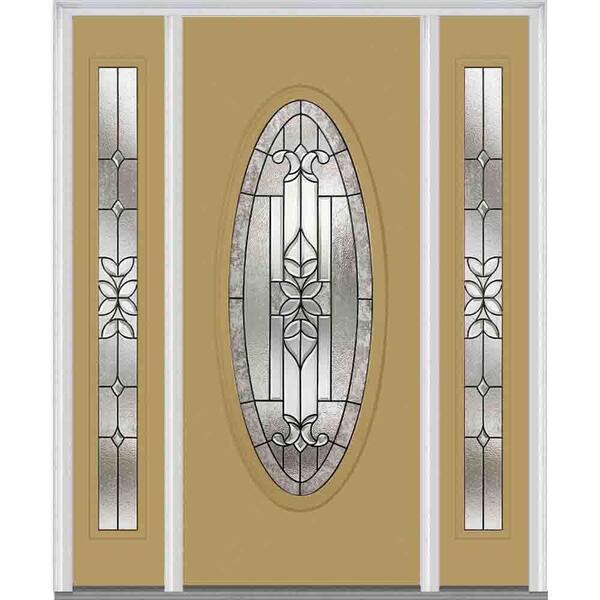 MMI Door 64 in. x 80 in. Cadence Left-Hand Oval Lite Decorative Painted Fiberglass Smooth Prehung Front Door with Sidelites
