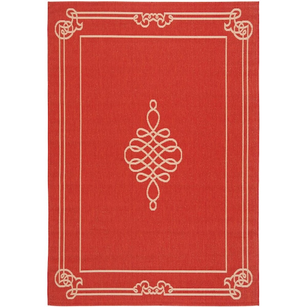 SAFAVIEH Courtyard Red/Cream 5 ft. x 8 ft. Border Indoor/Outdoor Patio  Area Rug