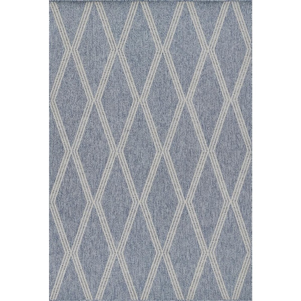 Hampton Blue 9 ft. x 12 ft. Machine Made Geometric Polypropylene Rectangle Area Rug