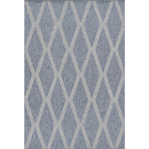 Momeni Hampton Blue 9 ft. x 12 ft. Machine Made Geometric Polypropylene Rectangle Area Rug