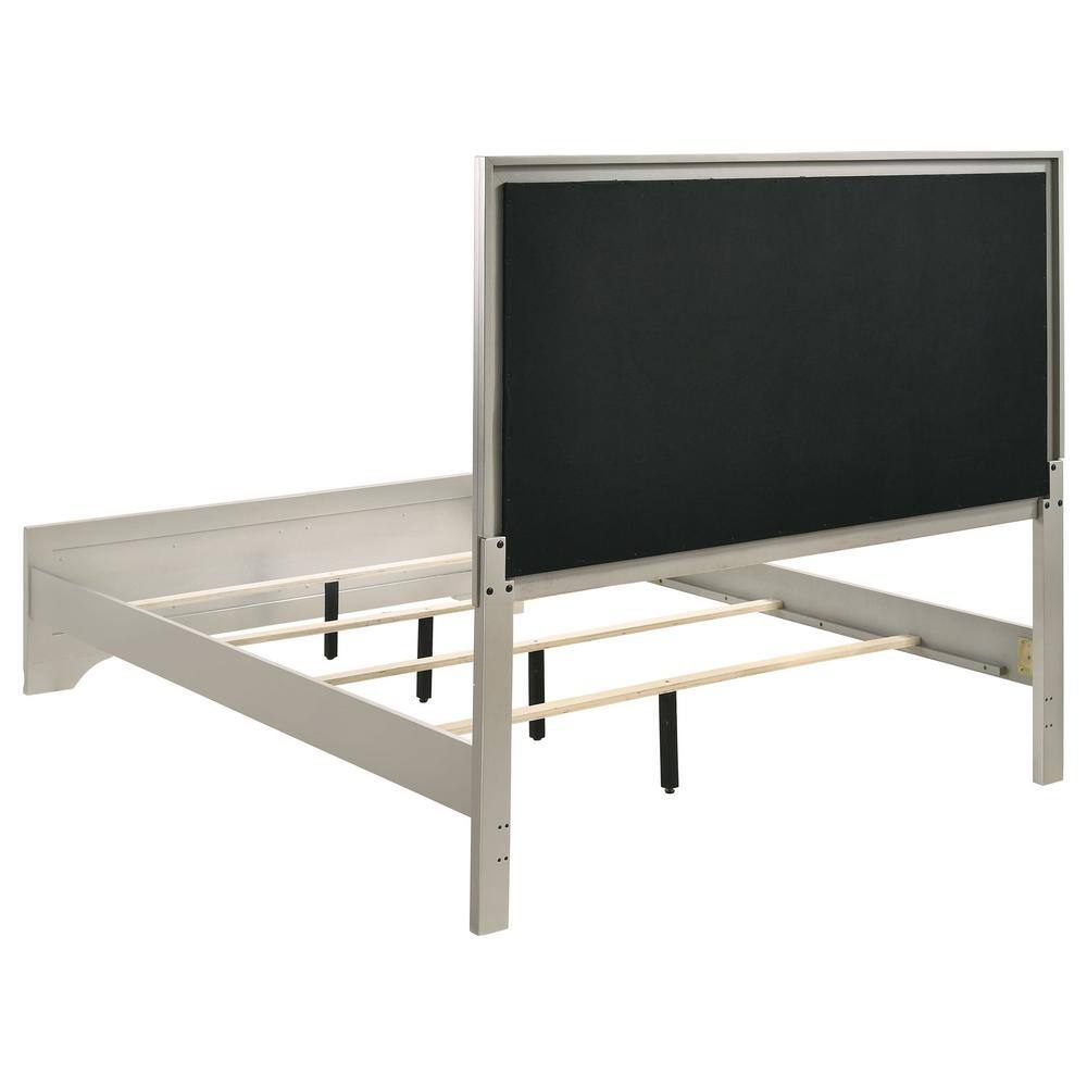 Silver Faux Leather Queen Upholstered Bed with Tufted Headboard