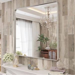 36 in. W x 36 in. H Square Aluminum Alloy Framed and Tempered Glass Wall Bathroom Vanity Mirror in Brushed Silver