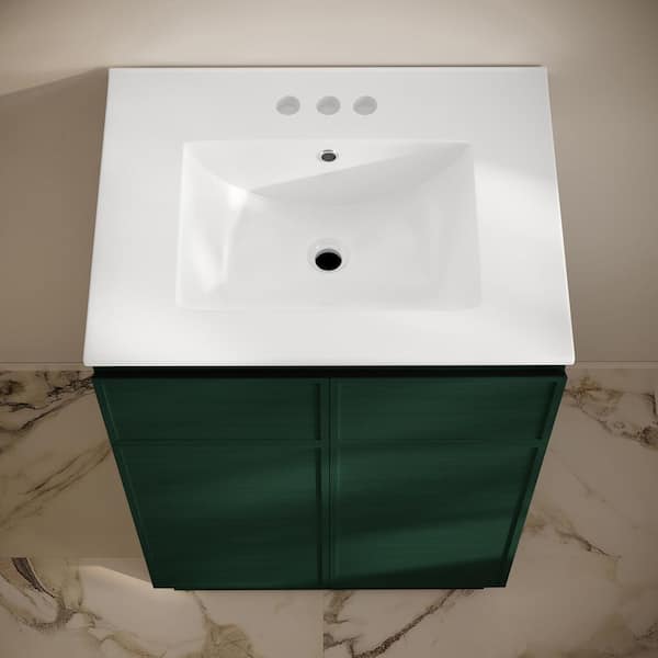 St. Tropez 24 in. Freestanding Bath Vanity in Green Oak with White Ceramic 3-Hole Centerset Sink Top