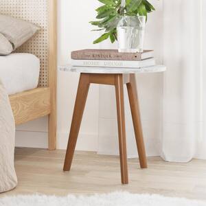 Amalia White Marble Top with Antique Coffee Wood Base Accent Table
