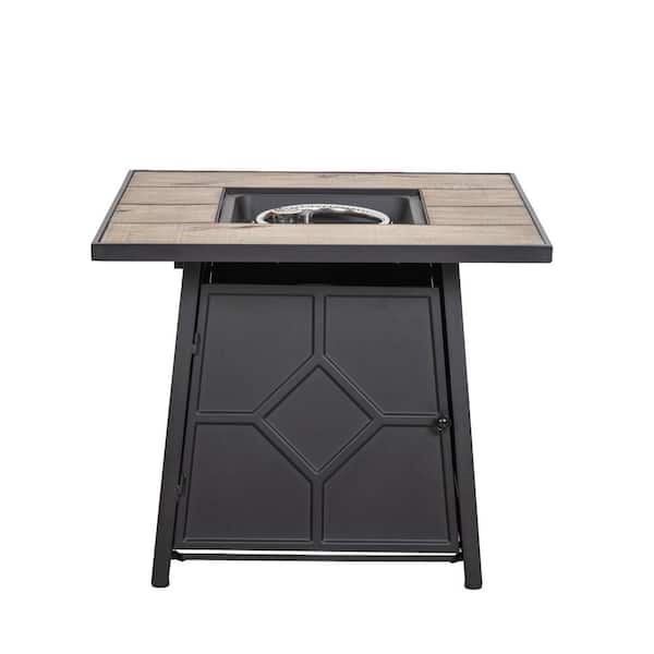 Cesicia 28 in. Black Rectangular Propane Gas Fire Pit Table 40,000 BTU with With Steel lid and Weather Cover