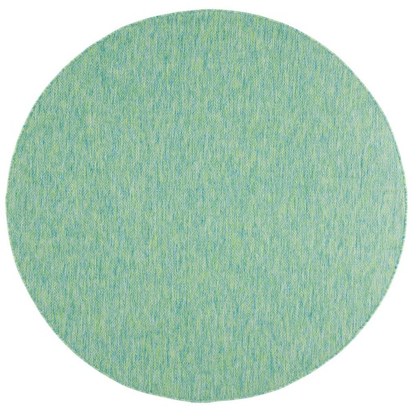 Courtyard Green/Blue 7 ft. x 7 ft. Solid Color Distressed Indoor/Outdoor Round Area Rug